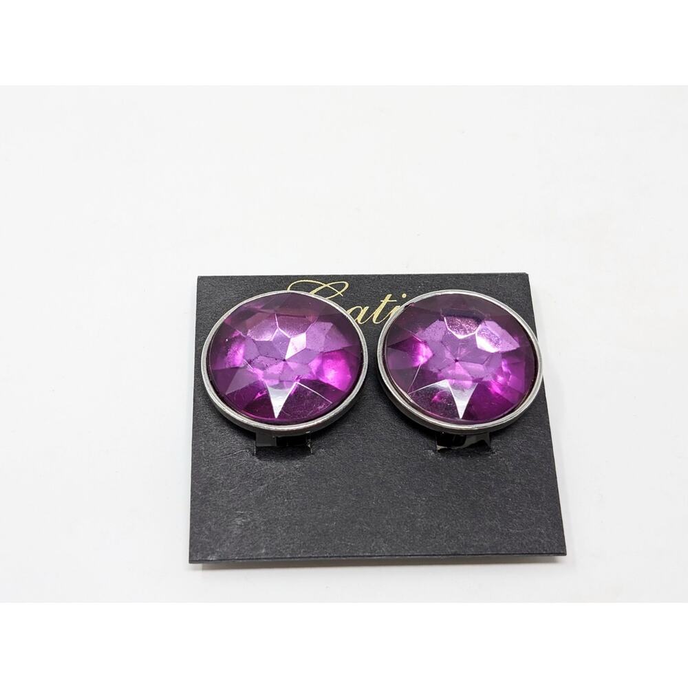 Catie Stein Earrings Round Faceted Purple Silver-Tone Clip On New